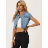 imageAllegra K Womens 2024 Summer Button Down Cap Short Sleeve Cropped Jean Denim JacketLignt Blue