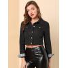 imageAllegra K Womens Button Down Denim Jacket Check Cuffs Casual Cropped Jean JacketsBlack