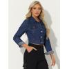 imageAllegra K Womens Button Down Denim Jacket Check Cuffs Casual Cropped Jean JacketsDenim Blue
