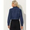 imageAllegra K Womens Button Down Denim Jacket Check Cuffs Casual Cropped Jean JacketsDenim Blue