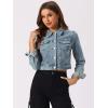 imageAllegra K Womens Button Down Denim Jacket Check Cuffs Casual Cropped Jean JacketsDusty Blue