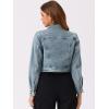 imageAllegra K Womens Button Down Denim Jacket Check Cuffs Casual Cropped Jean JacketsDusty Blue