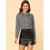 imageAllegra K Womens Button Down Denim Jacket Check Cuffs Casual Cropped Jean JacketsGray