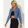 imageAllegra K Womens Button Down Denim Jacket Check Cuffs Casual Cropped Jean JacketsLight Blue