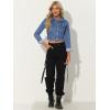 imageAllegra K Womens Button Down Denim Jacket Check Cuffs Casual Cropped Jean JacketsLight Blue