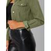 imageAllegra K Womens Button Down Denim Jacket Check Cuffs Casual Cropped Jean JacketsOlive Green