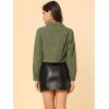 imageAllegra K Womens Button Down Denim Jacket Check Cuffs Casual Cropped Jean JacketsOlive Green