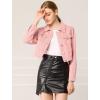 imageAllegra K Womens Button Down Denim Jacket Check Cuffs Casual Cropped Jean JacketsPeach Pink
