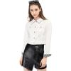 imageAllegra K Womens Button Down Denim Jacket Check Cuffs Casual Cropped Jean JacketsWhite