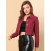 imageAllegra K Womens Button Down Denim Jacket Check Cuffs Casual Cropped Jean JacketsWine Red