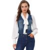imageAllegra K Womens Denim Jakcet Sleeveless V Neck Button Down Casual Jean Waistcoat VestDark Blue