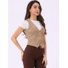 imageAllegra K Womens Denim Jakcet Sleeveless V Neck Button Down Casual Jean Waistcoat VestKhaki