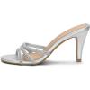 imageAllegra K Womens Open Toe Rhinestone Strappy Stiletto Heels Sandals Slip On Slip On MulesSilver