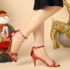 imageAllegra K Womens Stiletto Heels Rhinestone Ankle Strap SandalsRed