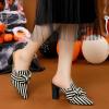 imageAllegra K Womens Stripe Bow Pointed Toe Block Heel Slides MulesBlack
