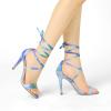 imageAllegra K Womens Tie Dye Lace Up Stiletto Heel SandalsGreen Blue