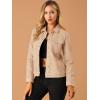 imageAllegra K Womens TurnDown Collar Flap Pockets Snap Button Faux Suede JacketApricot Pink