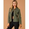 imageAllegra K Womens TurnDown Collar Flap Pockets Snap Button Faux Suede JacketArmy Green