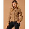 imageAllegra K Womens TurnDown Collar Flap Pockets Snap Button Faux Suede JacketBrown