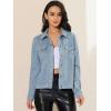 imageAllegra K Womens TurnDown Collar Flap Pockets Snap Button Faux Suede JacketLight Blue