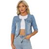 imageAllegra K Denim Jacket for Womens Collarless 2025 Cardigan 34 Sleeve Crop Jean JacketsLight Blue