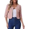 imageAllegra K Denim Jacket for Womens Collarless 2025 Cardigan 34 Sleeve Crop Jean JacketsPink