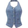 imageAllegra K Denim Vest for Womens Halter Neck Button Down Backless Jean WaistcoatBlue