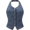 imageAllegra K Denim Vest for Womens Halter Neck Button Down Backless Jean WaistcoatGray Blue