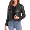 imageAllegra K Faux Leather Jacket for Womens Motorcycle Moto Biker Coat Casual Cropped PU Leather JacketsBlack