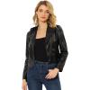 imageAllegra K PU Crop Jacket for Womens Slim Fit Zip Up Belted Motorcycle Faux Leather JacketsBlack