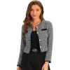 imageAllegra K Tweed Jacket for Womens Long Sleeve Casual Work Office Plaid Short OutwearBlackwhite