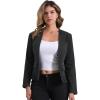 imageAllegra K Women Cropped Jean Jacket Long Sleeve Collarless One Button Lightweight Stretchy Fitted Denim Shacket JacketsBlack