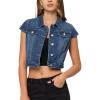 imageAllegra K Womens 2024 Summer Button Down Cap Short Sleeve Cropped Jean Denim JacketBlue