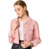 imageAllegra K Womens Button Down Denim Jacket Check Cuffs Casual Cropped Jean JacketsPeach Pink
