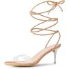 imageAllegra K Womens Clear Strap Lace Up Stiletto Heels SandalsNude