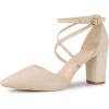 imageAllegra K Womens Crisscross Strap Wedding Shoes Pointed Toe Chunky Heels PumpsBeige
