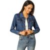 imageAllegra K Womens Denim Jackets 2025 Casual Button Down Long Sleeves Crop Jean JacketDark Blue