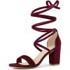 imageAllegra K Womens Faux Velvet Lace Up Chunky Heel Strappy SandalsBurgundy