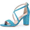 imageAllegra K Womens Glitter Crisscross Strap Block Heels SandalsLake Blue