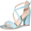 imageAllegra K Womens Glitter Crisscross Strap Block Heels SandalsLight Blue