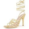 imageAllegra K Womens Lace Up Stiletto Heel Strappy SandalsGold