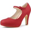 imageAllegra K Womens Platform Round Toe Ankle Strap Mary Jane Shoes Pump Stiletto Heel PumpsRed