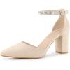 imageAllegra K Womens Pointed Toe Rhinestone Ankle Strap Chunky Heels PumpsBeige