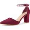 imageAllegra K Womens Pointed Toe Rhinestone Ankle Strap Chunky Heels PumpsBurgundy