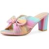 imageAllegra K Womens Slip on Pleated Bow Heels Chunky Heel Slouches Slides SandalsColorful Silver