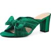 imageAllegra K Womens Slip on Pleated Bow Heels Chunky Heel Slouches Slides SandalsGreen