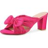 imageAllegra K Womens Slip on Pleated Bow Heels Chunky Heel Slouches Slides SandalsHot Pink