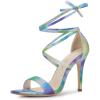imageAllegra K Womens Tie Dye Lace Up Stiletto Heel SandalsGreen Blue
