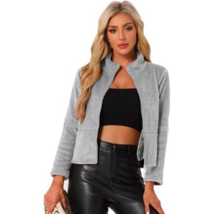 imageAllegra K Cropped Fleece Jacket for Womens Zip Up Faux Fur JacketGrey
