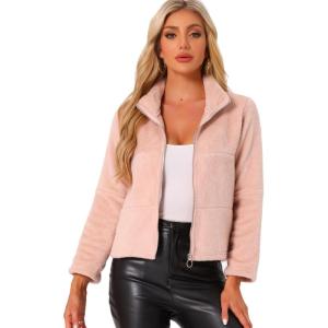 imageAllegra K Cropped Fleece Jacket for Womens Zip Up Faux Fur JacketPink